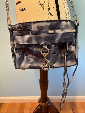Floral-Print Navy Crossbody Bag with Silver Hardware